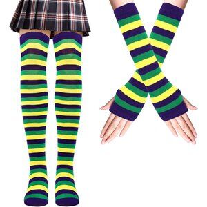 Thigh High Socks Fingerless Gloves Set, Long Socks for Women